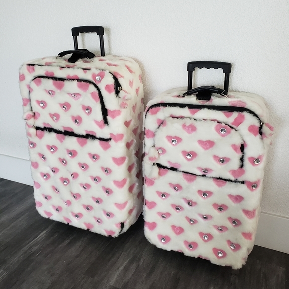 White Pink Faith Knight Faux Fur L Luggage - Picture 11 of 11